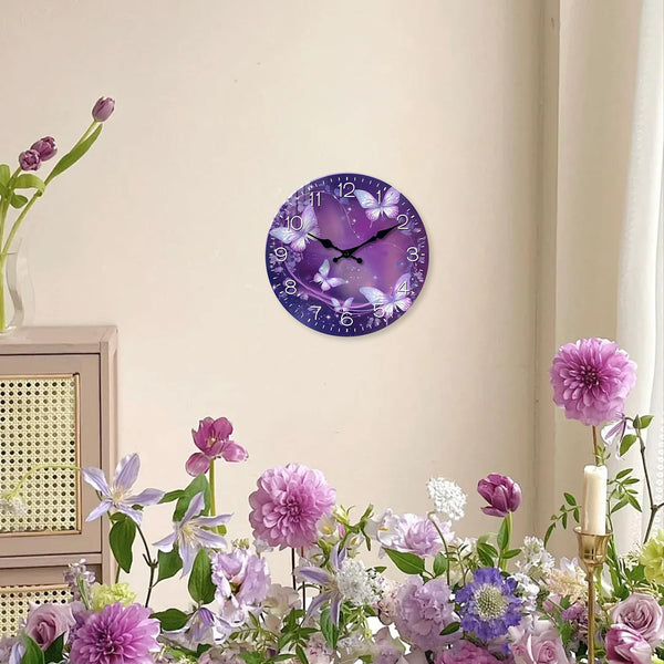 Butterfly Wall Clocks Battery Operated Purple Wall Clock for Womens Bedroom 12 Inch