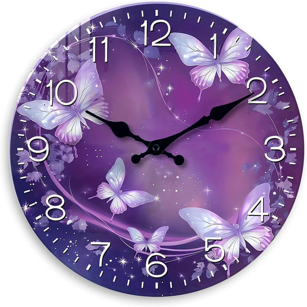 Butterfly Wall Clocks Battery Operated Purple Wall Clock for Womens Bedroom 12 Inch