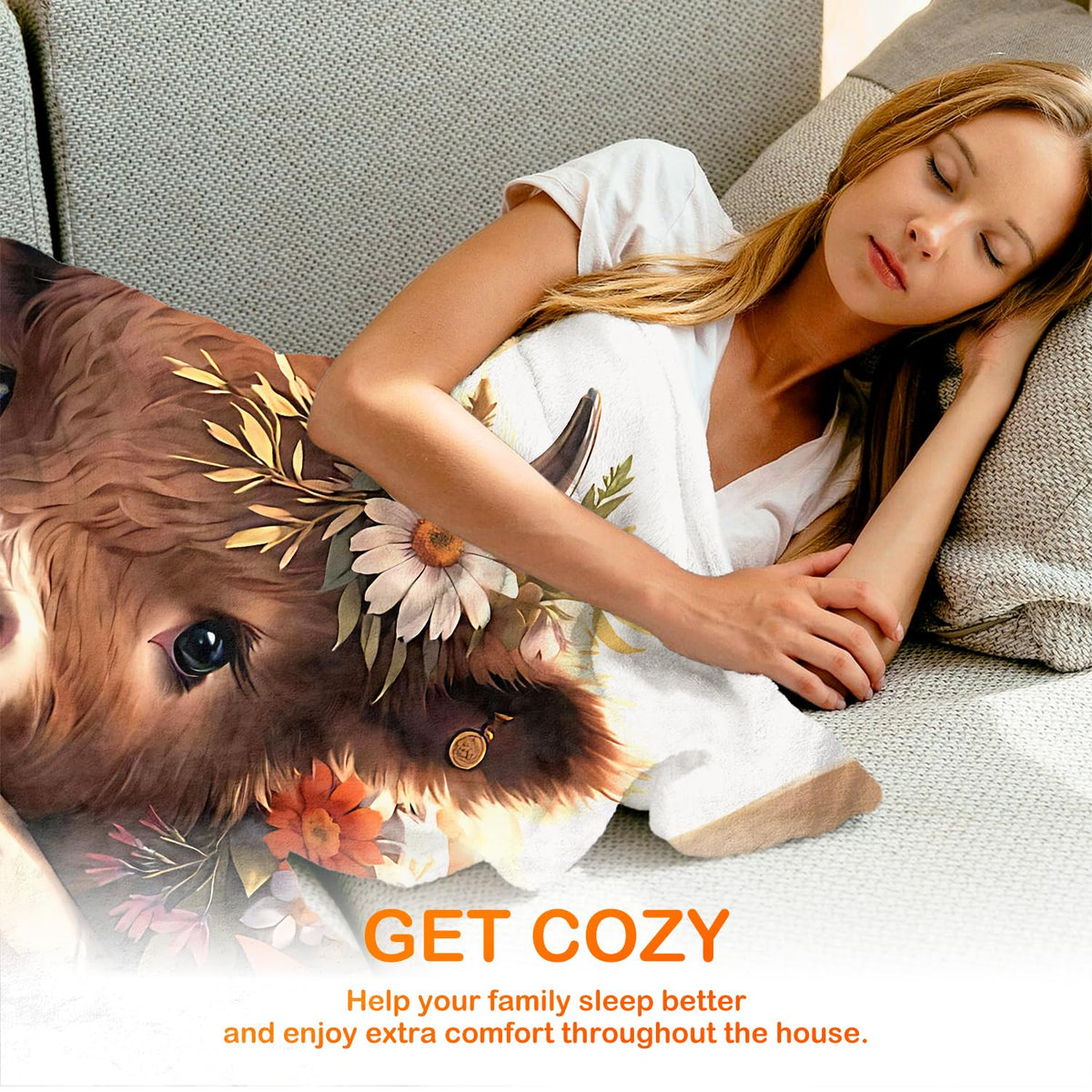 Highland Cow Fleece Throw Blanket 50X60, Cozy Farmhouse Flannel Decor for Couch Bedroom