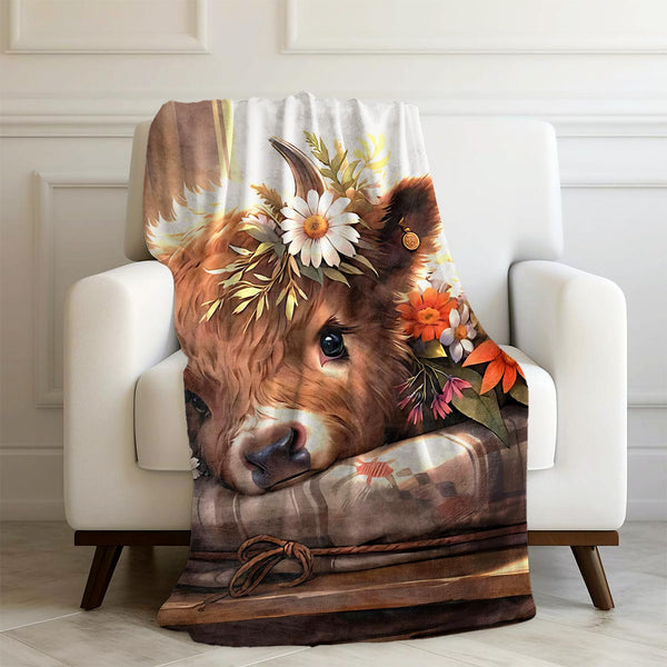 Highland Cow Fleece Throw Blanket 50X60, Cozy Farmhouse Flannel Decor for Couch Bedroom