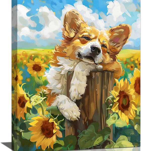 Dog Wall Art Country Sunflower Funny Corgi Pictures Wall Decor Farmhouse Canvas Painting Print Home Modern Artwork Decorations