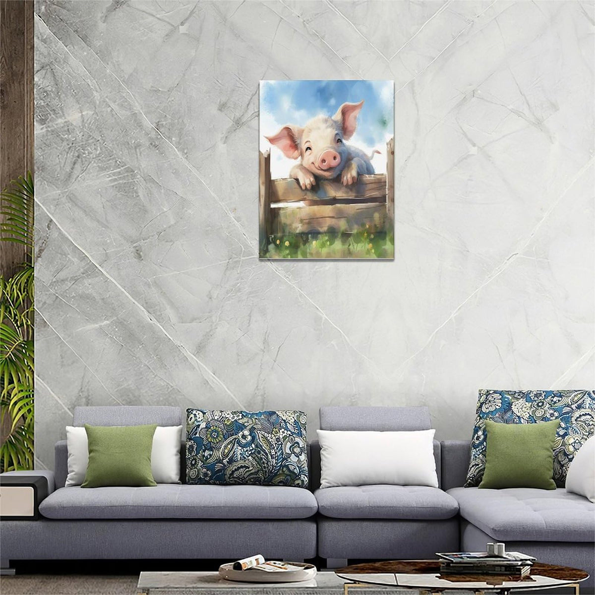 Farmhouse Pig Wall Art Pig Pictures Wall Decor Canvas Print Painting Home Decoration Artwork For Living Room Office Bedroom Bathroom Framed