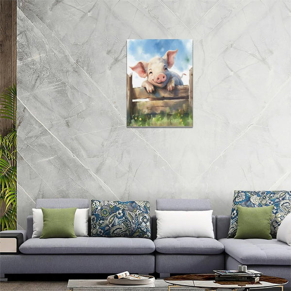 Farmhouse Pig Wall Art Pig Pictures Wall Decor Canvas Print Painting Home Decoration Artwork For Living Room Office Bedroom Bathroom Framed