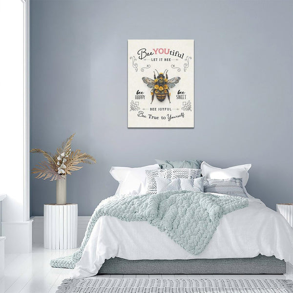 Bee Wall Art Farmhouse Sunflower Honey Bee Pictures Wall Decor Inspirational Positive Quotes Canvas Painting Home Modern Artwork Decorations