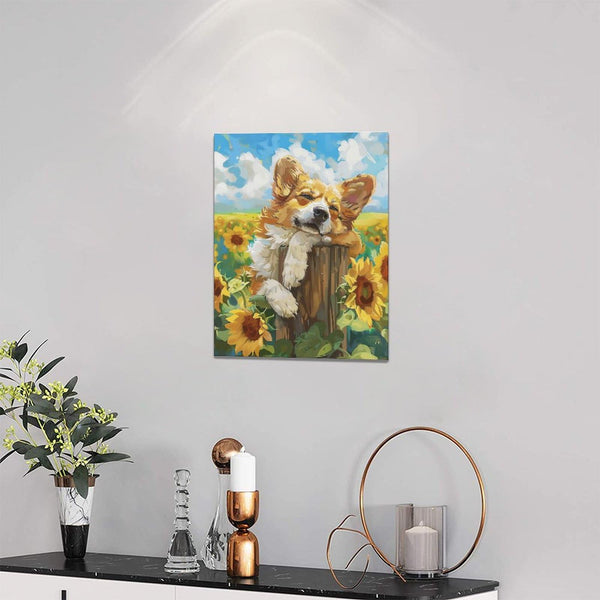Dog Wall Art Country Sunflower Funny Corgi Pictures Wall Decor Farmhouse Canvas Painting Print Home Modern Artwork Decorations