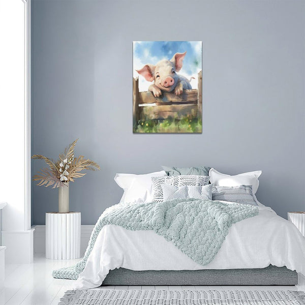 Farmhouse Pig Wall Art Pig Pictures Wall Decor Canvas Print Painting Home Decoration Artwork For Living Room Office Bedroom Bathroom Framed