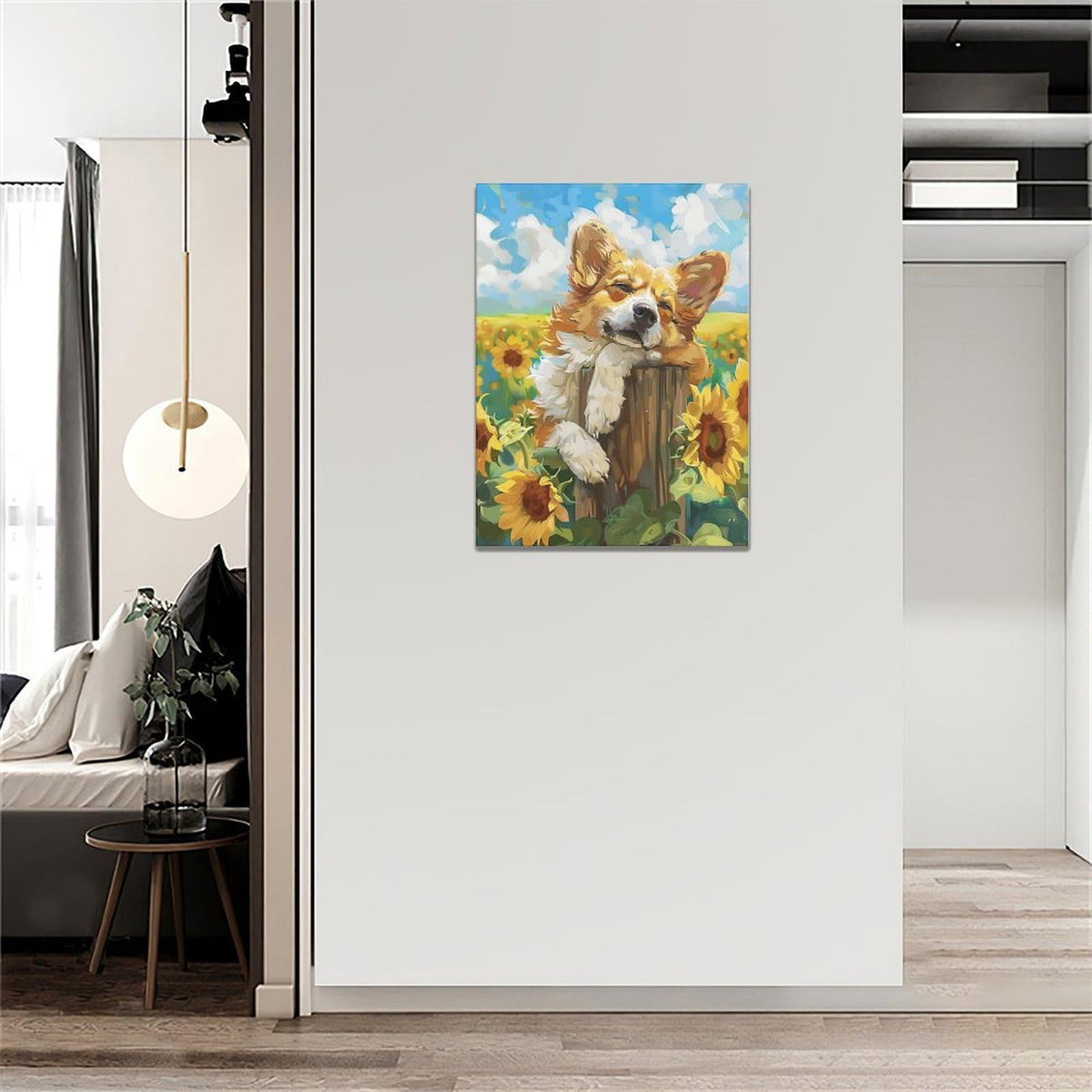 Dog Wall Art Country Sunflower Funny Corgi Pictures Wall Decor Farmhouse Canvas Painting Print Home Modern Artwork Decorations
