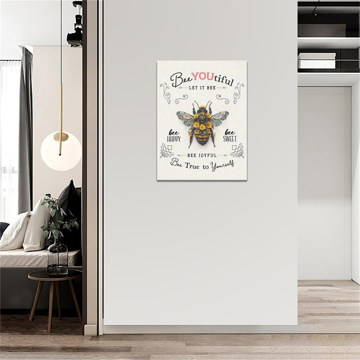 Bee Wall Art Farmhouse Sunflower Honey Bee Pictures Wall Decor Inspirational Positive Quotes Canvas Painting Home Modern Artwork Decorations