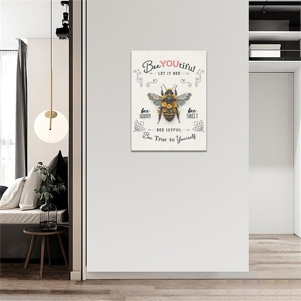 Bee Wall Art Farmhouse Sunflower Honey Bee Pictures Wall Decor Inspirational Positive Quotes Canvas Painting Home Modern Artwork Decorations
