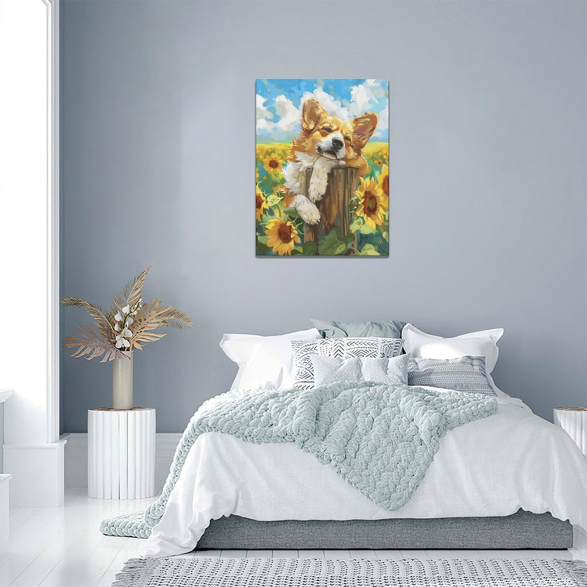 Dog Wall Art Country Sunflower Funny Corgi Pictures Wall Decor Farmhouse Canvas Painting Print Home Modern Artwork Decorations
