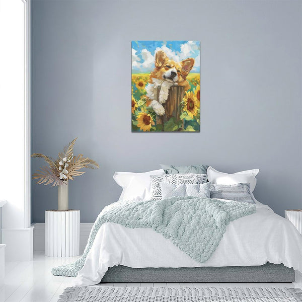 Dog Wall Art Country Sunflower Funny Corgi Pictures Wall Decor Farmhouse Canvas Painting Print Home Modern Artwork Decorations