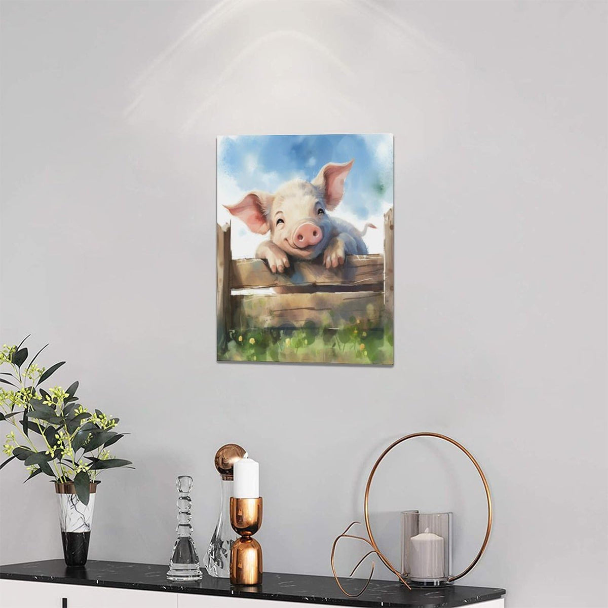 Farmhouse Pig Wall Art Pig Pictures Wall Decor Canvas Print Painting Home Decoration Artwork For Living Room Office Bedroom Bathroom Framed