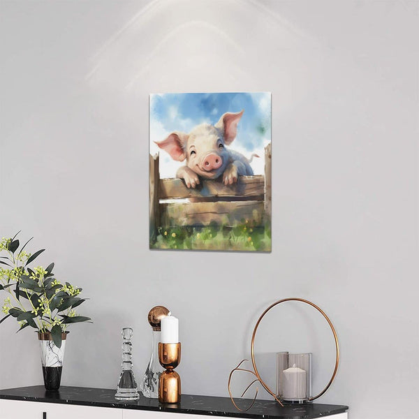 Farmhouse Pig Wall Art Pig Pictures Wall Decor Canvas Print Painting Home Decoration Artwork For Living Room Office Bedroom Bathroom Framed