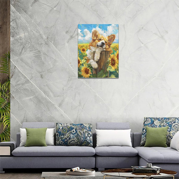 Dog Wall Art Country Sunflower Funny Corgi Pictures Wall Decor Farmhouse Canvas Painting Print Home Modern Artwork Decorations