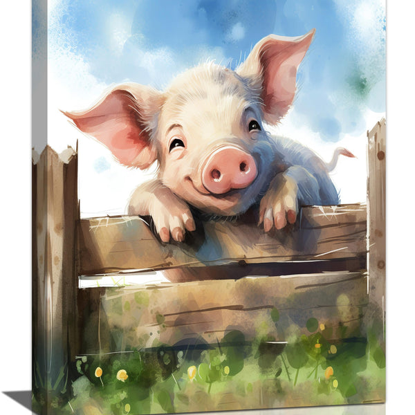 Farmhouse Pig Wall Art Pig Pictures Wall Decor Canvas Print Painting Home Decoration Artwork For Living Room Office Bedroom Bathroom Framed
