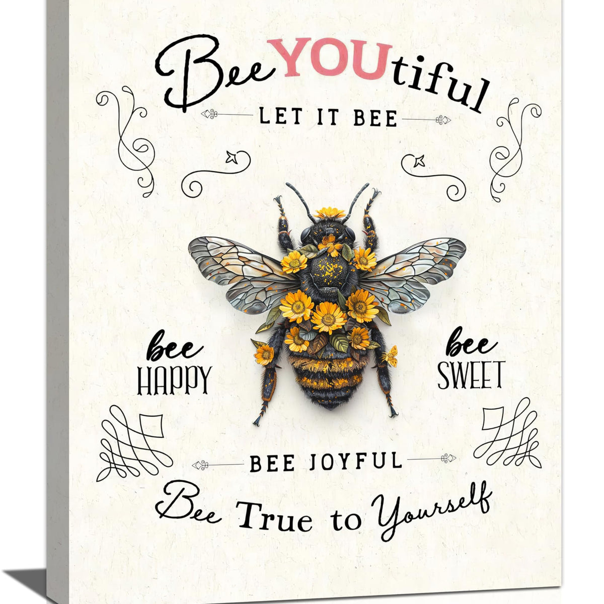 Bee Wall Art Farmhouse Sunflower Honey Bee Pictures Wall Decor Inspirational Positive Quotes Canvas Painting Home Modern Artwork Decorations