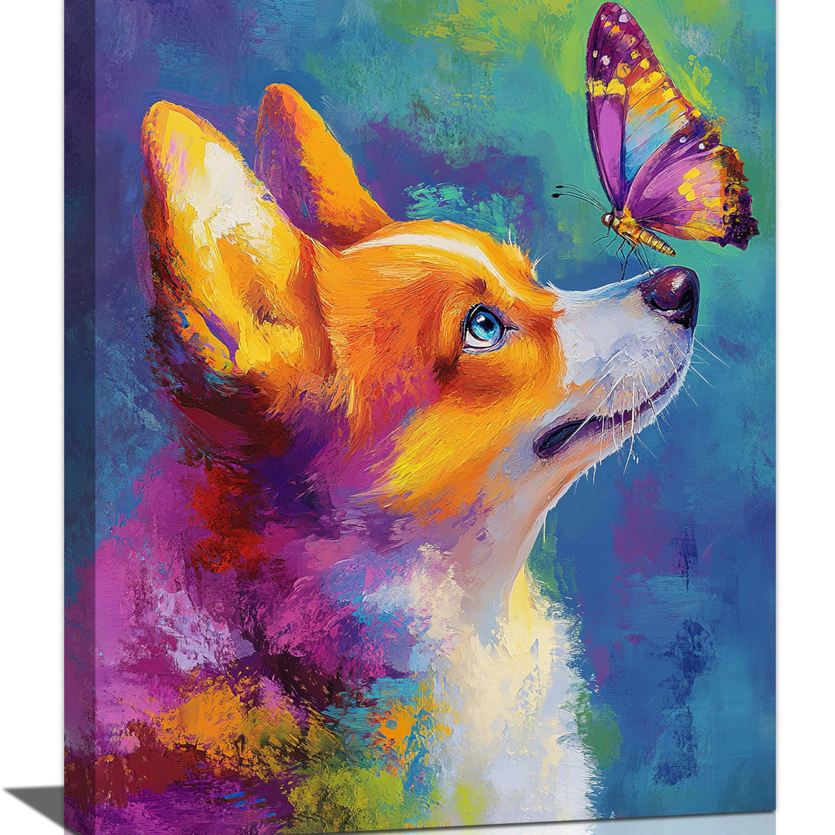 Corgi Kiss Butterfly Wall Art Dog Pictures Wall Decor Dogs Canvas Painting Print Home Modern Artwork Decorations Framed