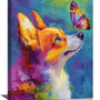 Corgi Kiss Butterfly Wall Art Dog Pictures Wall Decor Dogs Canvas Painting Print Home Modern Artwork Decorations Framed