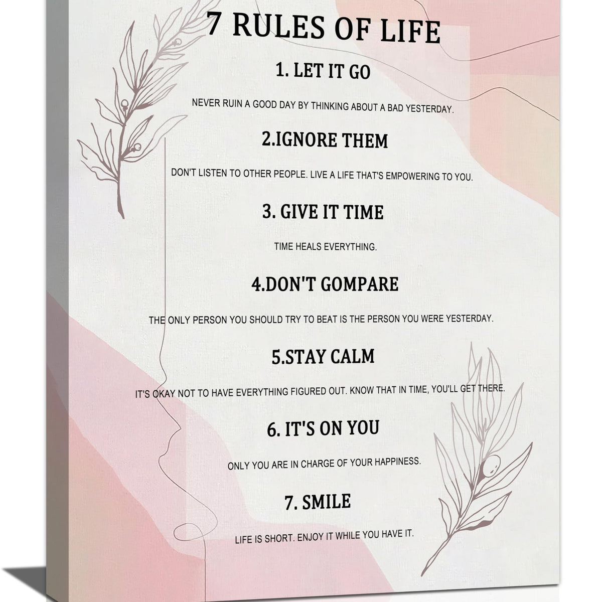 7 Rules of Life Wall Art Motivational Inspirational Pictures Wall Decor Positive Quotes Canvas Painting Home Modern Artwork Decorations