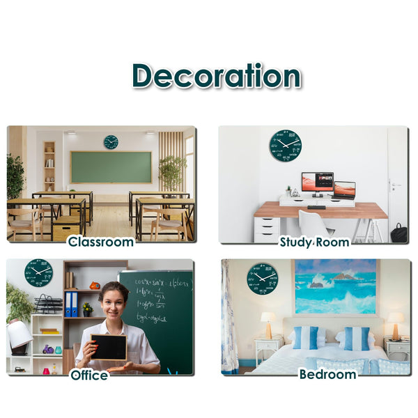 Unique Gift for Math Lovers, 12" Green Math Wall Clock with Mathematical Expressions