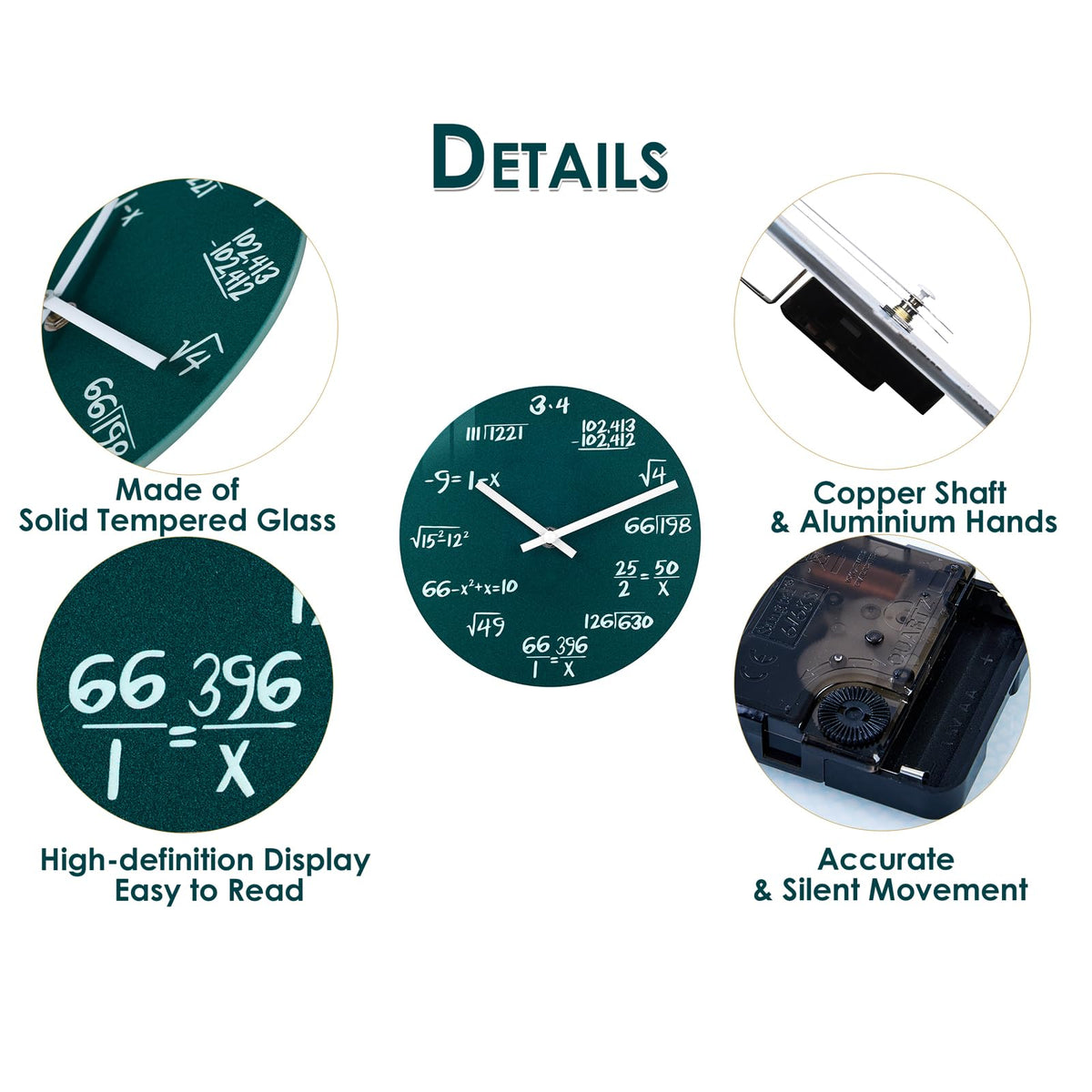 Unique Gift for Math Lovers, 12" Green Math Wall Clock with Mathematical Expressions