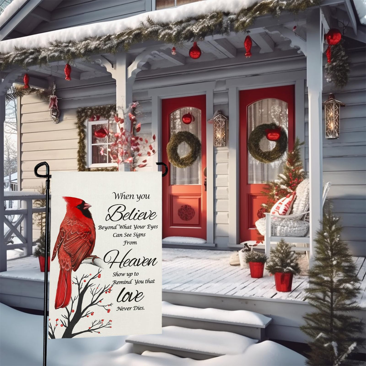 Winter Cardinal Garden Flag Religion Decorative Yard Flag for Garden Porch Lawn