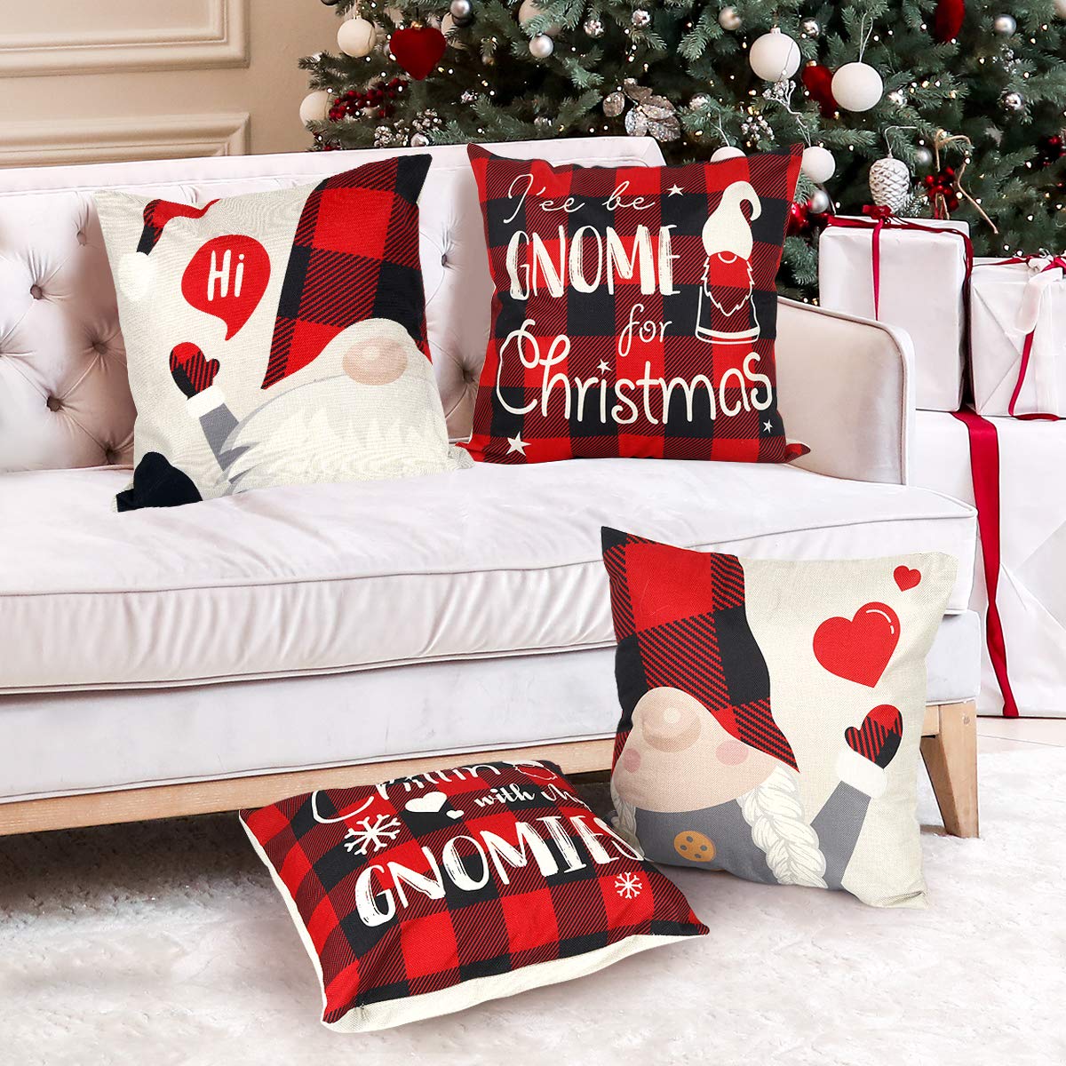 Gnome Christmas Pillow Covers 18x18 Set of 4, Christmas Decorations Pillow Cases