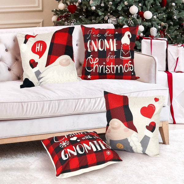 Gnome Christmas Pillow Covers 18x18 Set of 4, Christmas Decorations Pillow Cases