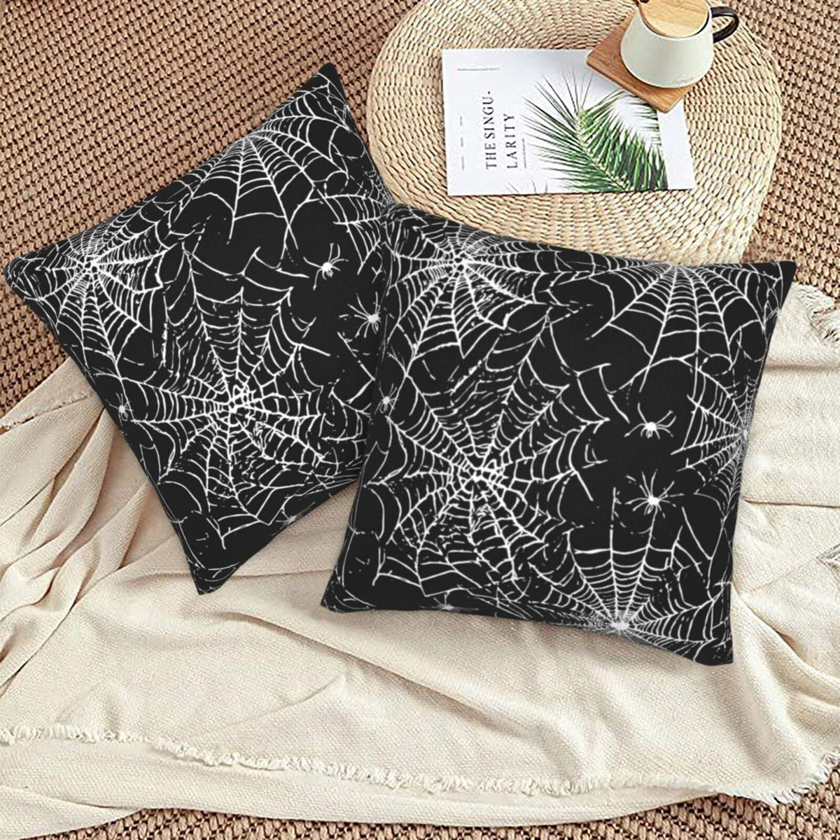 Pillow Covers Halloween Spider Web Pattern 2 Set Pillowcases Square Cushion Cover