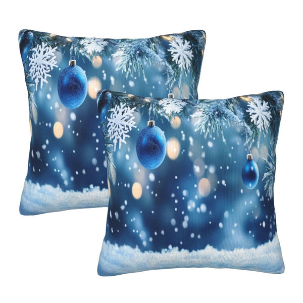 Pillow Covers Winter Christmas Ball Blue Festive Decorative Throw Pillow Case with Hidden Zipper