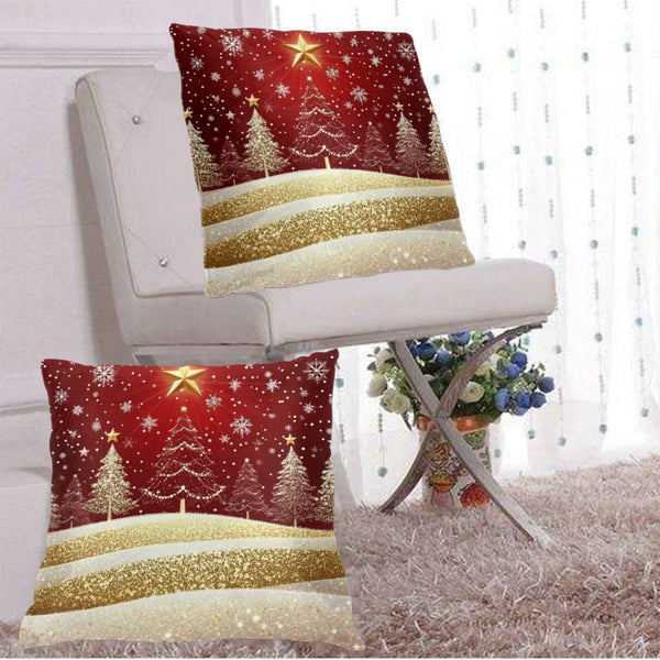 Pillow Covers Christmas Red Gold Tree Snowflake Festive Decorative Throw Pillow Case