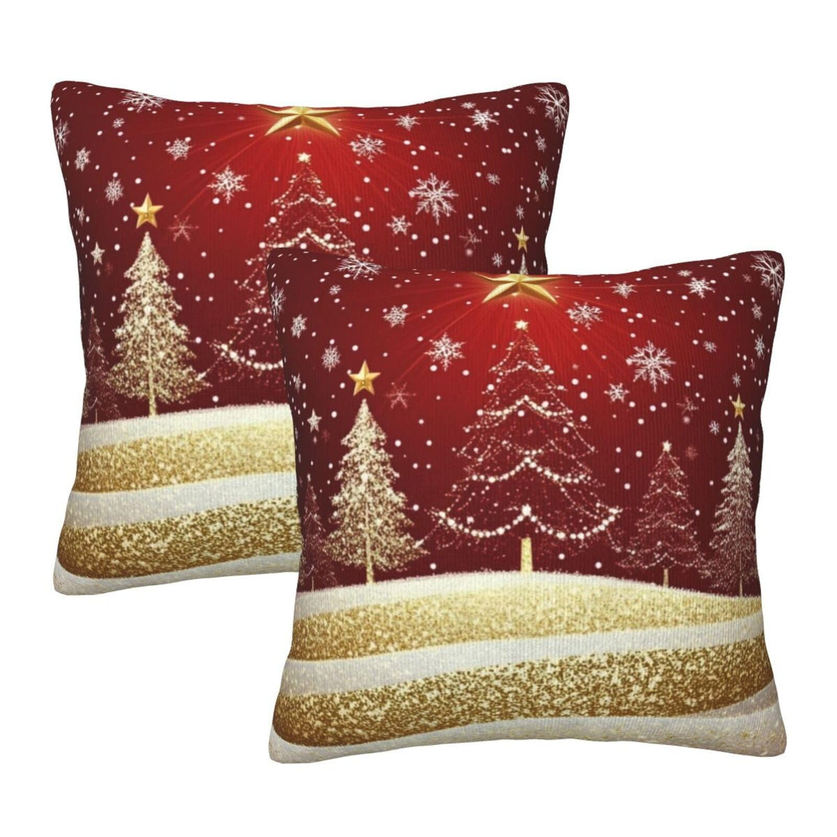 Pillow Covers Christmas Red Gold Tree Snowflake Festive Decorative Throw Pillow Case