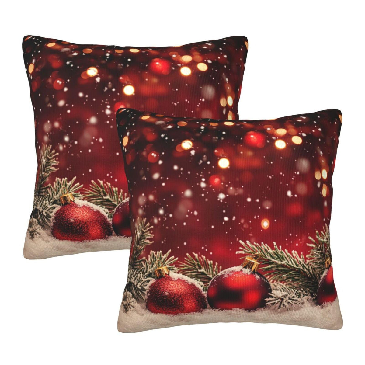 Pillow Covers Red Christmas Ball Glitter Festive Decorative Throw Pillow Case