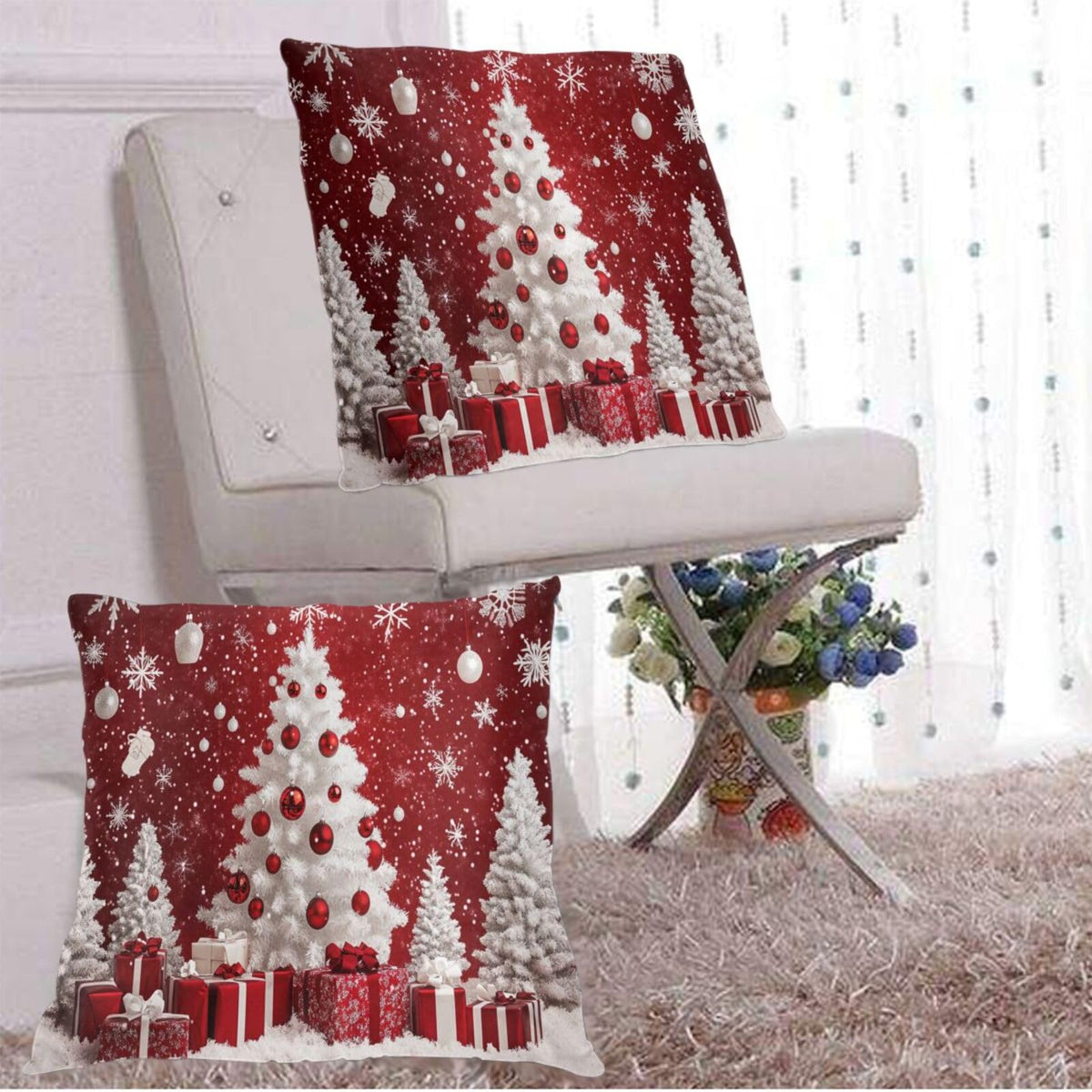 Pillow Covers Red Christmas Tree Ball Xmas Festive Decorative Throw Pillow Case
