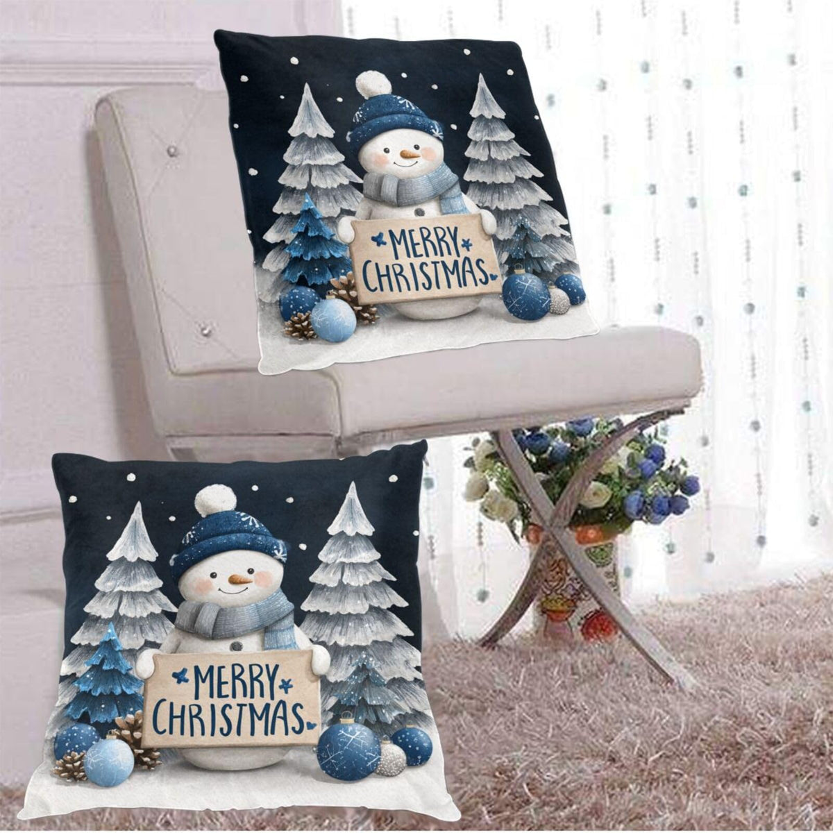 Pillow Covers Snowman Christmas Black Festive Decorative Throw Pillow Case with Hidden Zipper