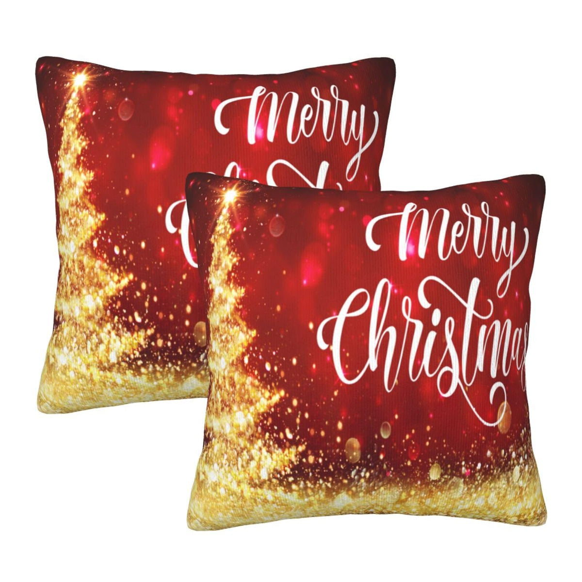 Pillow Covers Merry Christmas Red Gold 2 Set Pillowcases