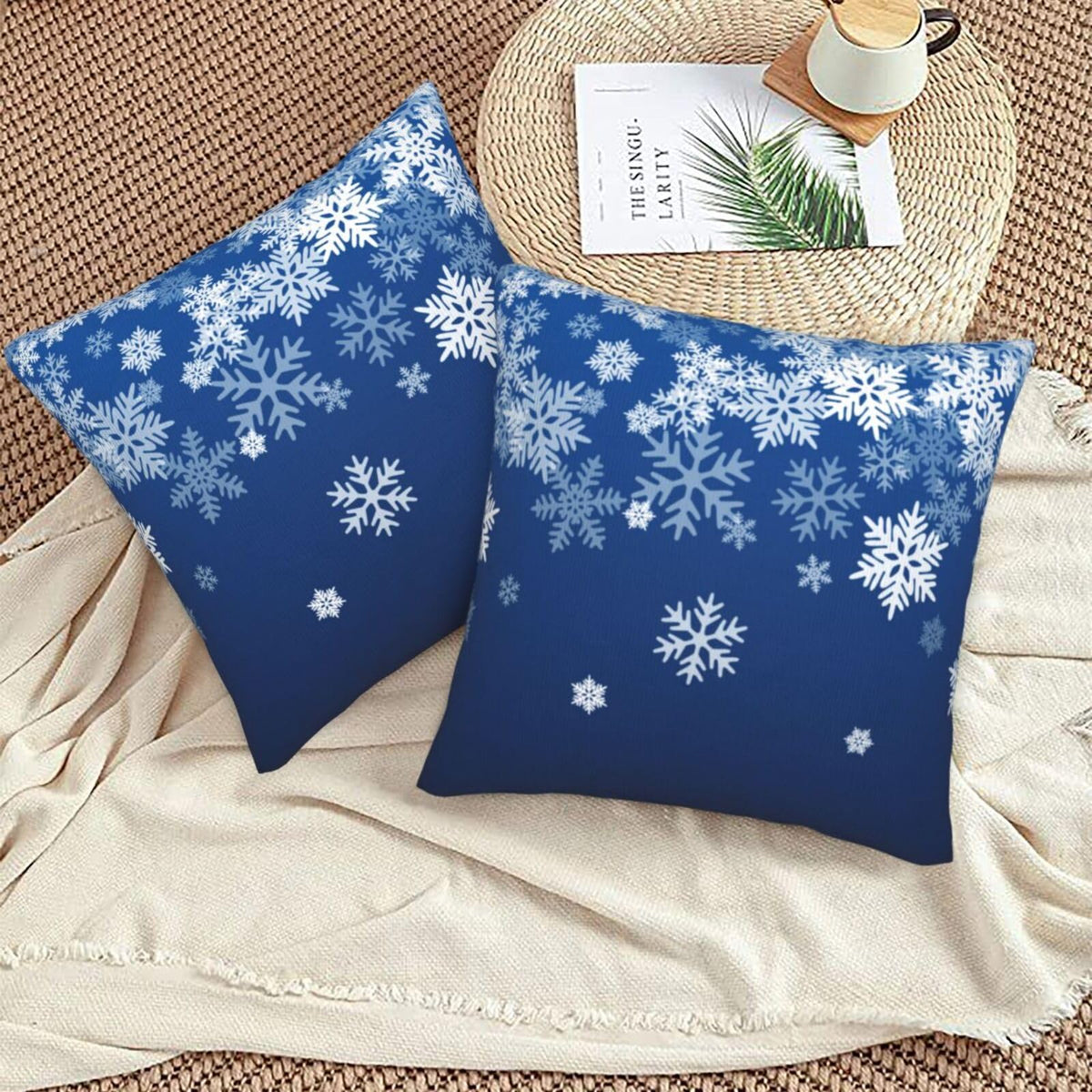 Pillow Covers Snowflake Blue Winter Christmas 2 Set Pillowcases