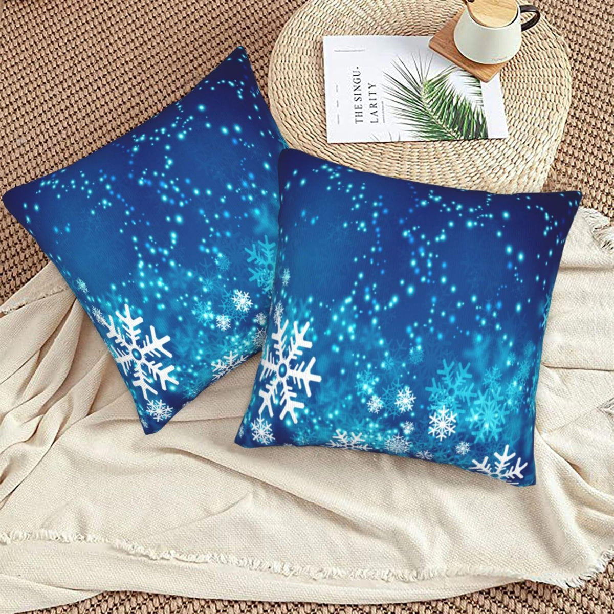 Pillow Covers Christmas Snowflake Blue Xmas Winter Set of 2 Pillowcases