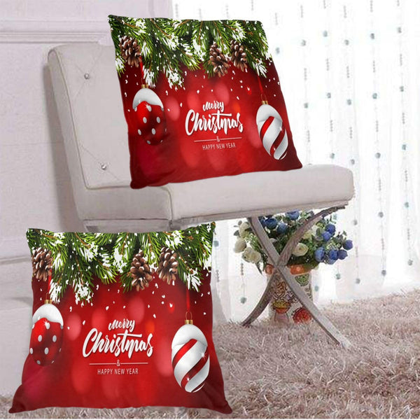 Pillow Covers Christmas Ball Fir Branch Red Set of 2 Pillowcases