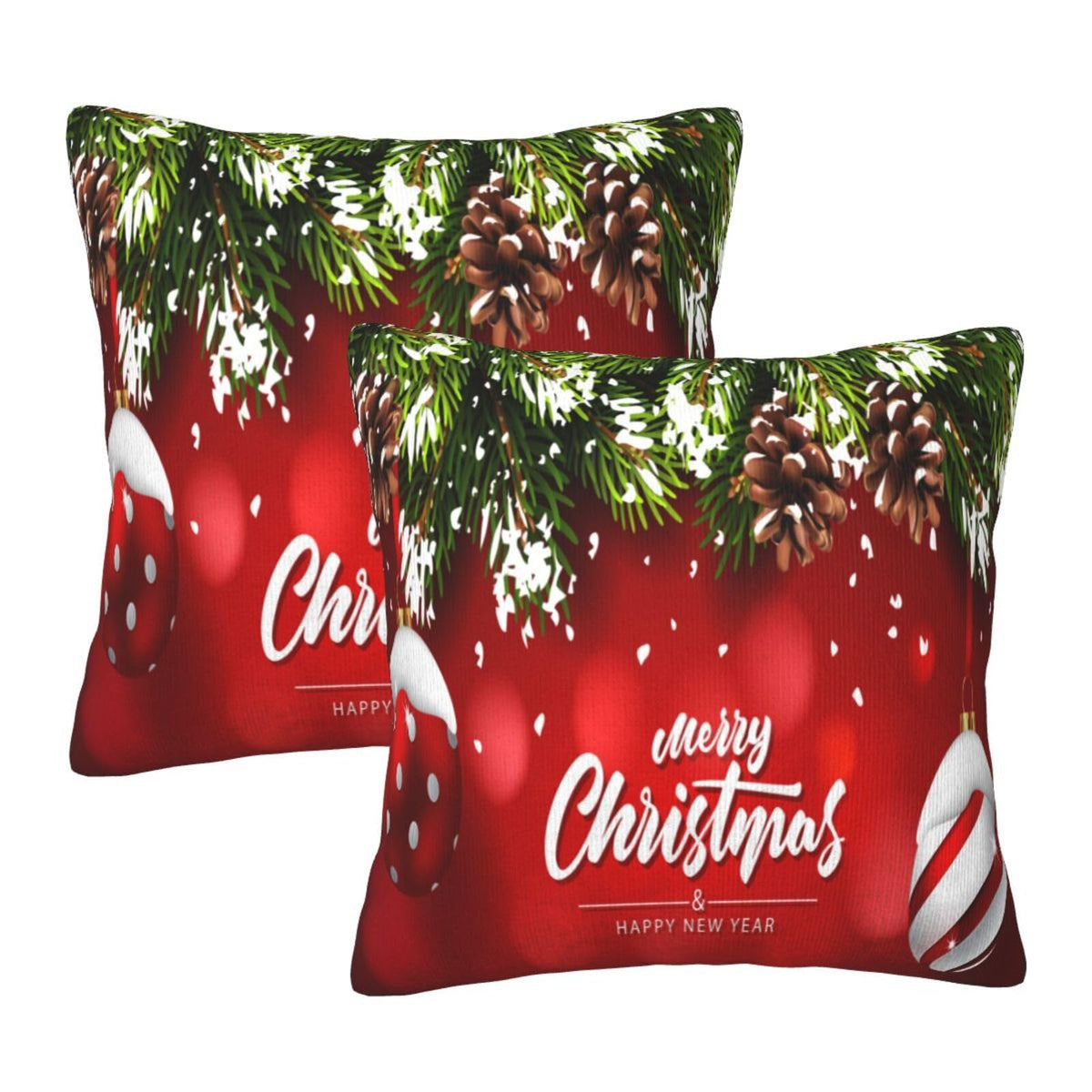 Pillow Covers Christmas Ball Fir Branch Red Set of 2 Pillowcases