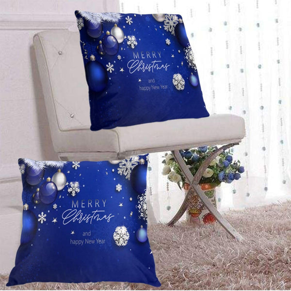 Pillow Covers Christmas Blue Ball Fir Branch Snowflake Set of 2