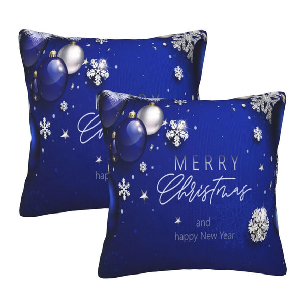Pillow Covers Christmas Blue Ball Fir Branch Snowflake Set of 2