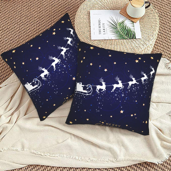 Pillow Covers Navy Blue Christmas Deer Star Santa Set of 2
