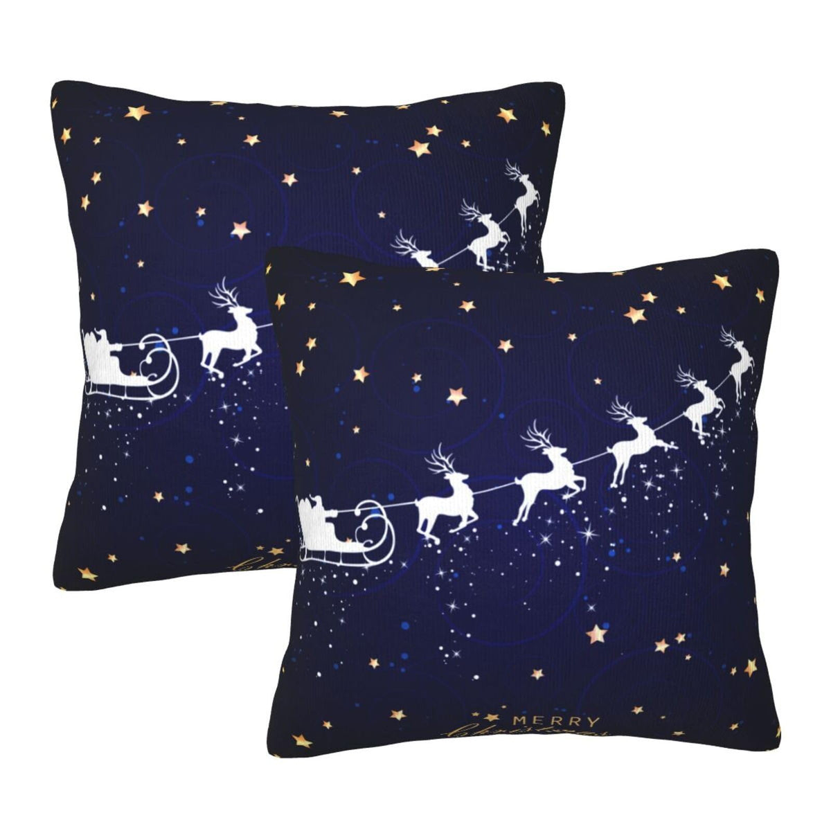 Pillow Covers Navy Blue Christmas Deer Star Santa Set of 2