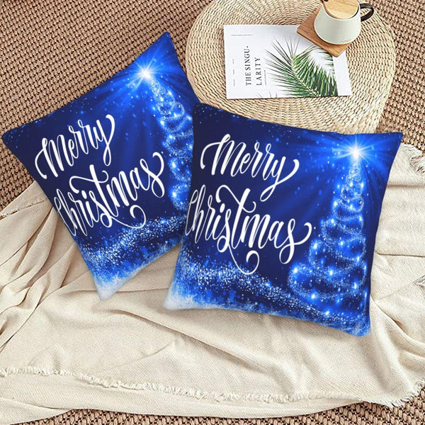 Pillow Covers Merry Christmas Blue Snow Tree Set of 2 Pillowcases