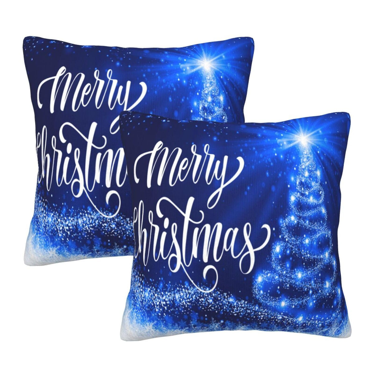 Pillow Covers Merry Christmas Blue Snow Tree Set of 2 Pillowcases