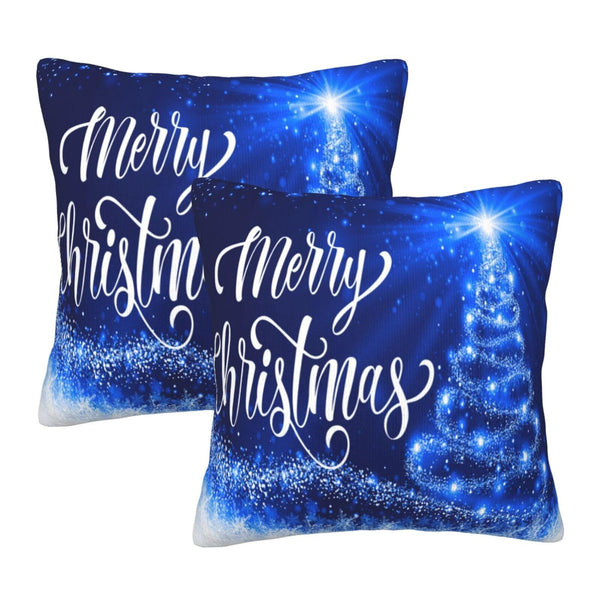 Pillow Covers Merry Christmas Blue Snow Tree Set of 2 Pillowcases