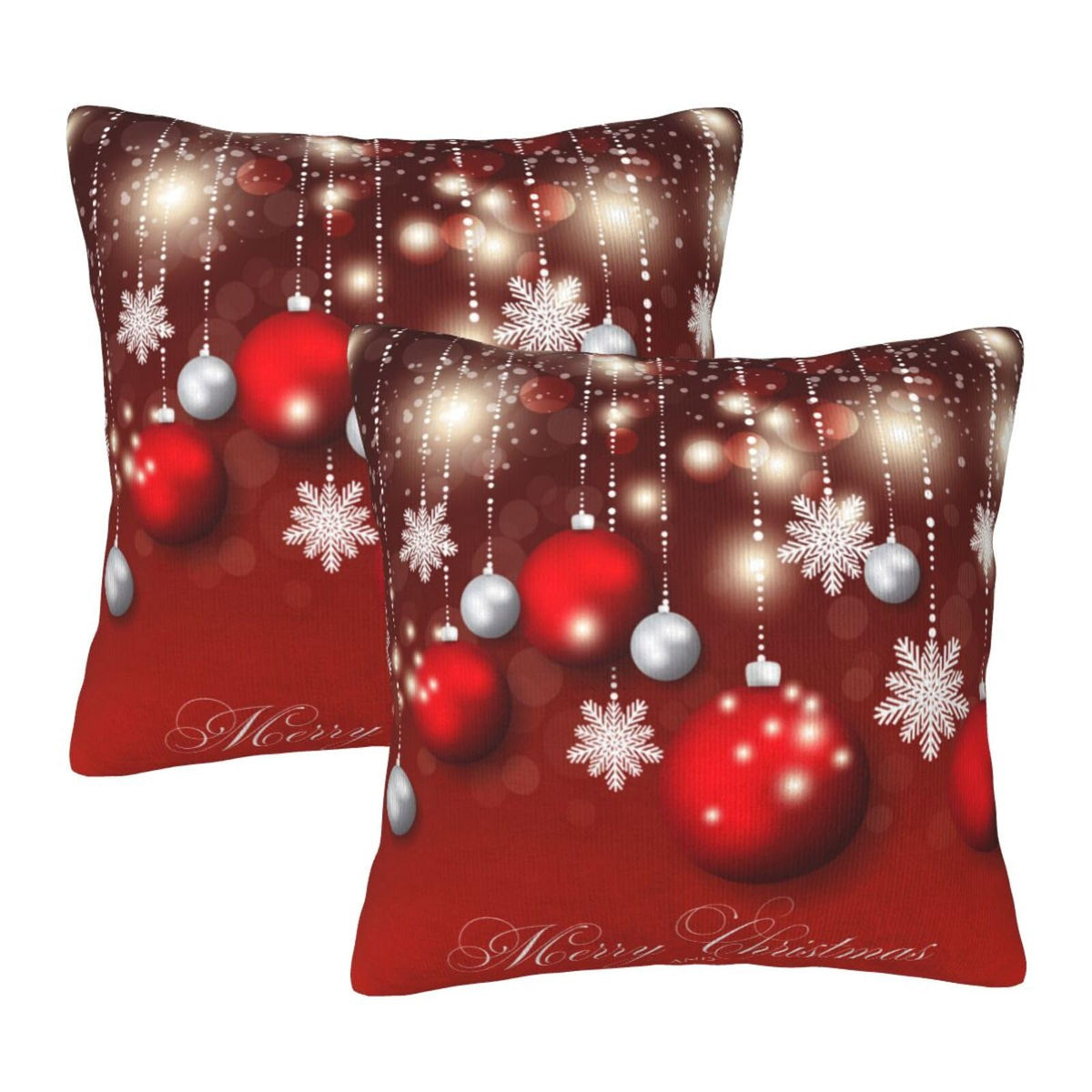 Pillow Covers Christmas Red Snowflake Ball Set of 2 Pillowcases Square Cushion Cover Throw Pillows Case