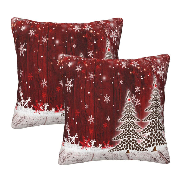 Pillow Covers Christmas Xmas Tree Snowflake Set of 2 Pillowcases Square Cushion Cover
