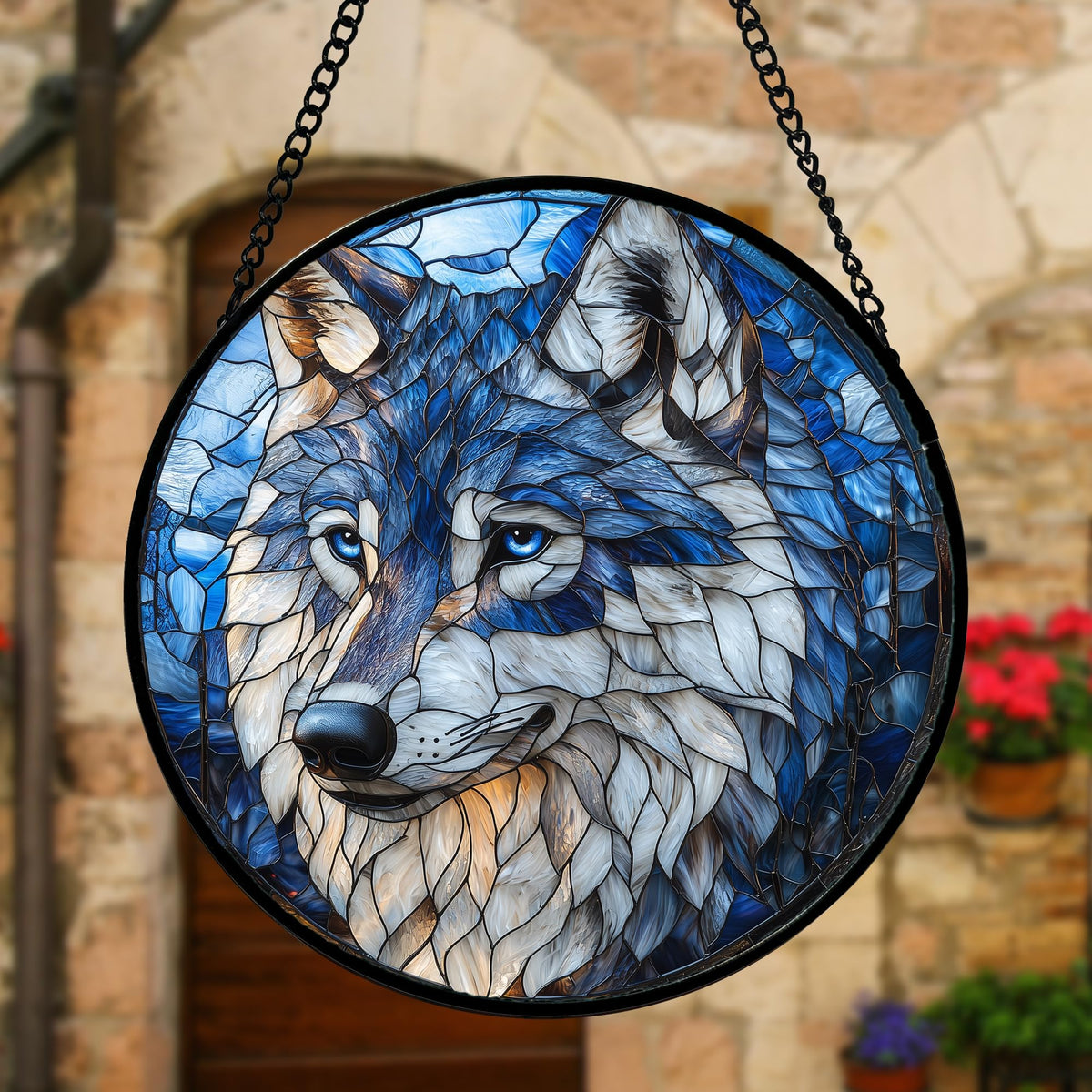 Stained Glass Window Hanging Funny Wolf Suncatcher Ready to Hang Window Doors Home Decoration and Christmas
